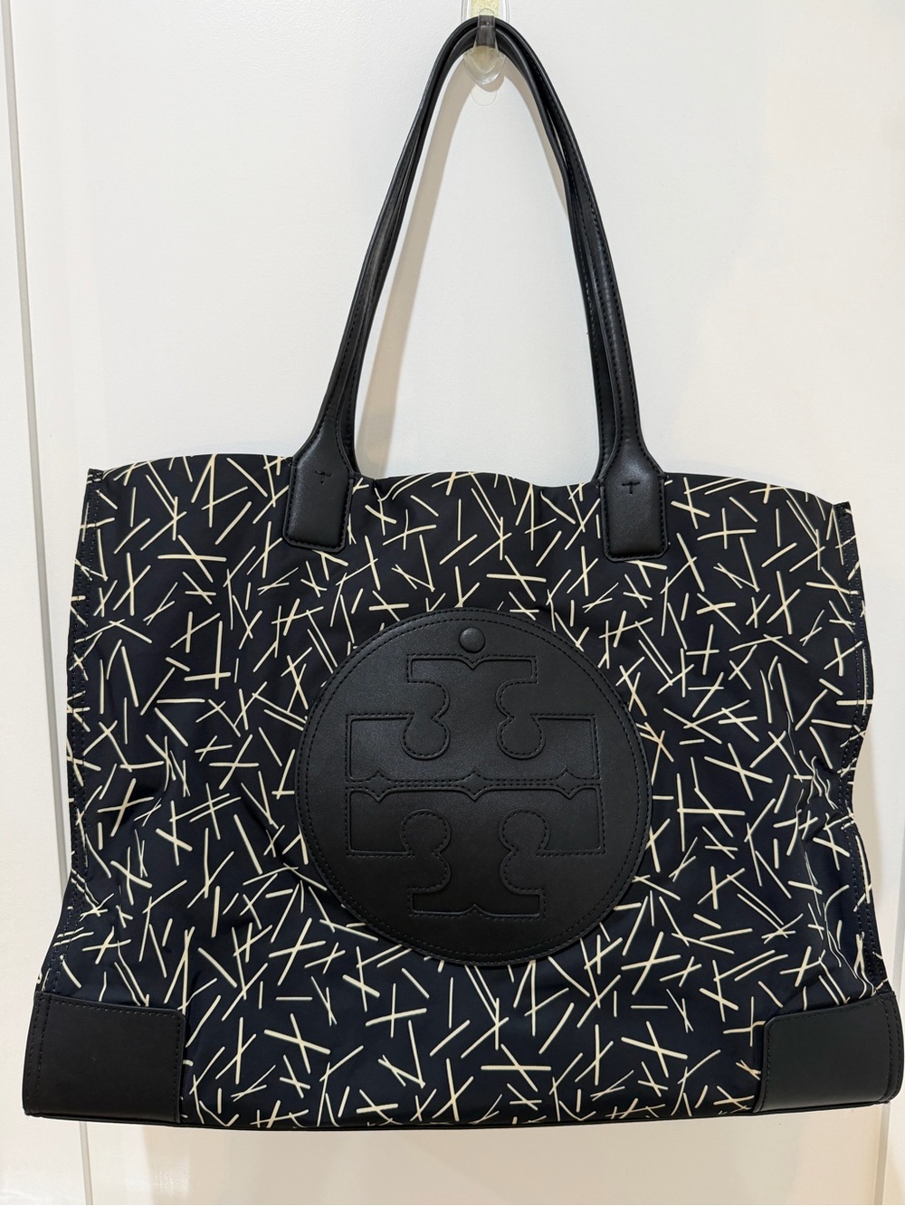 Tory Burch Ella Printed Tote Bag Black Match Sticks - Picture 3 of 14